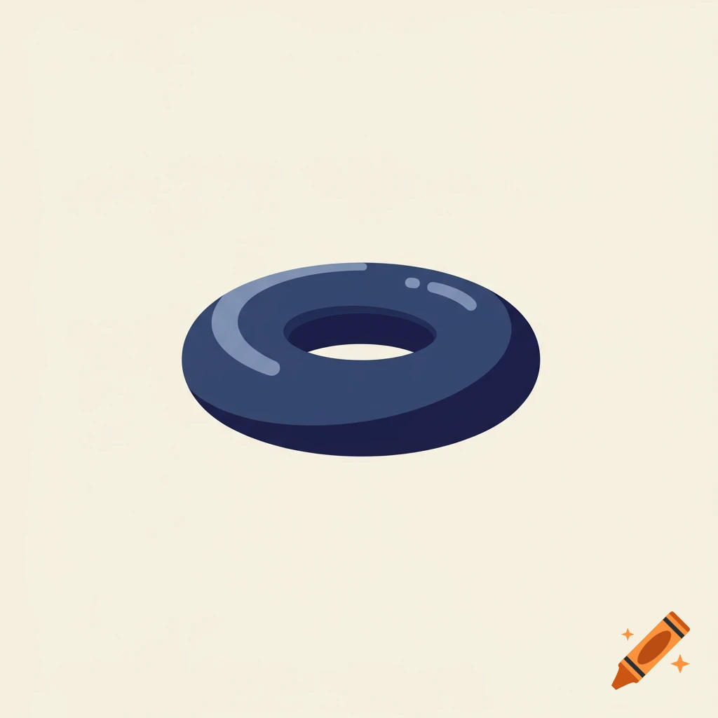 A dark blue torus shape floats on a light beige background in a minimalist illustration.