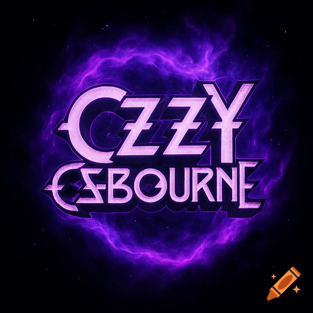Ozzy Osbourne logo with purple text surrounded by a glowing purple nebula on a black background.