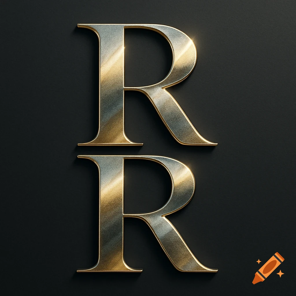 Two golden and silver metallic 'R' letters stacked on a dark background.