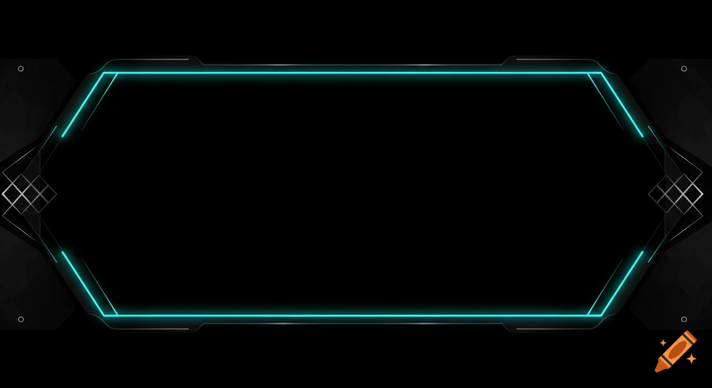 A futuristic hexagonal frame with glowing teal lines for a 16:9 facecam overlay against a dark background.