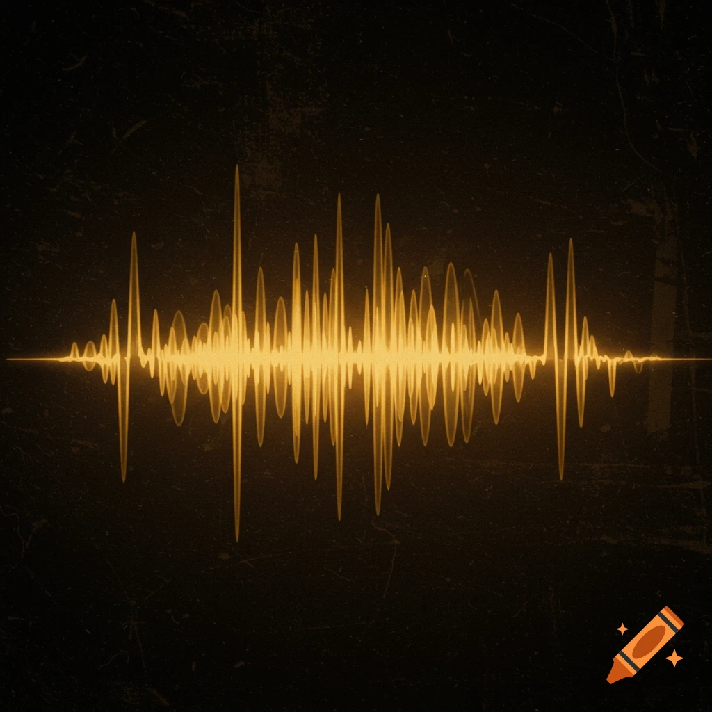 A warm, golden sound wave on a dark, gritty, textured background, reminiscent of a vintage album cover.