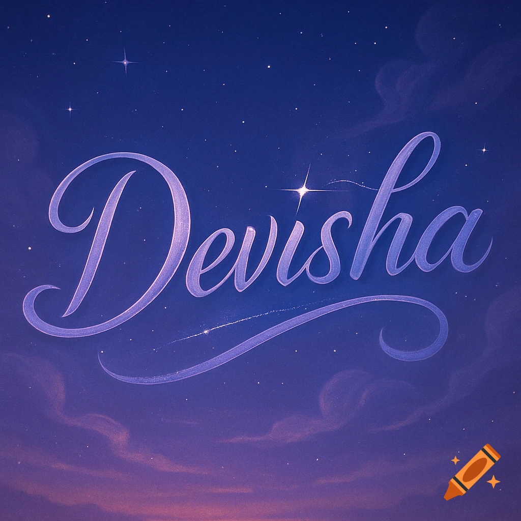 The name Devisha in elegant script font against a starry blue night sky with faint clouds.
