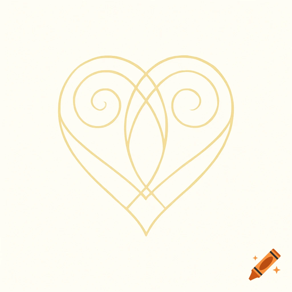 Golden interwoven abstract heart or vesica piscis symbol on an ivory background.