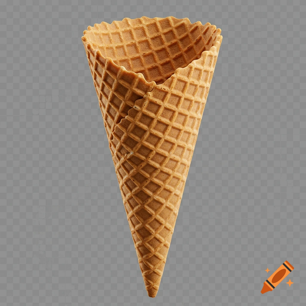 A plain, empty waffle ice cream cone with a transparent background.