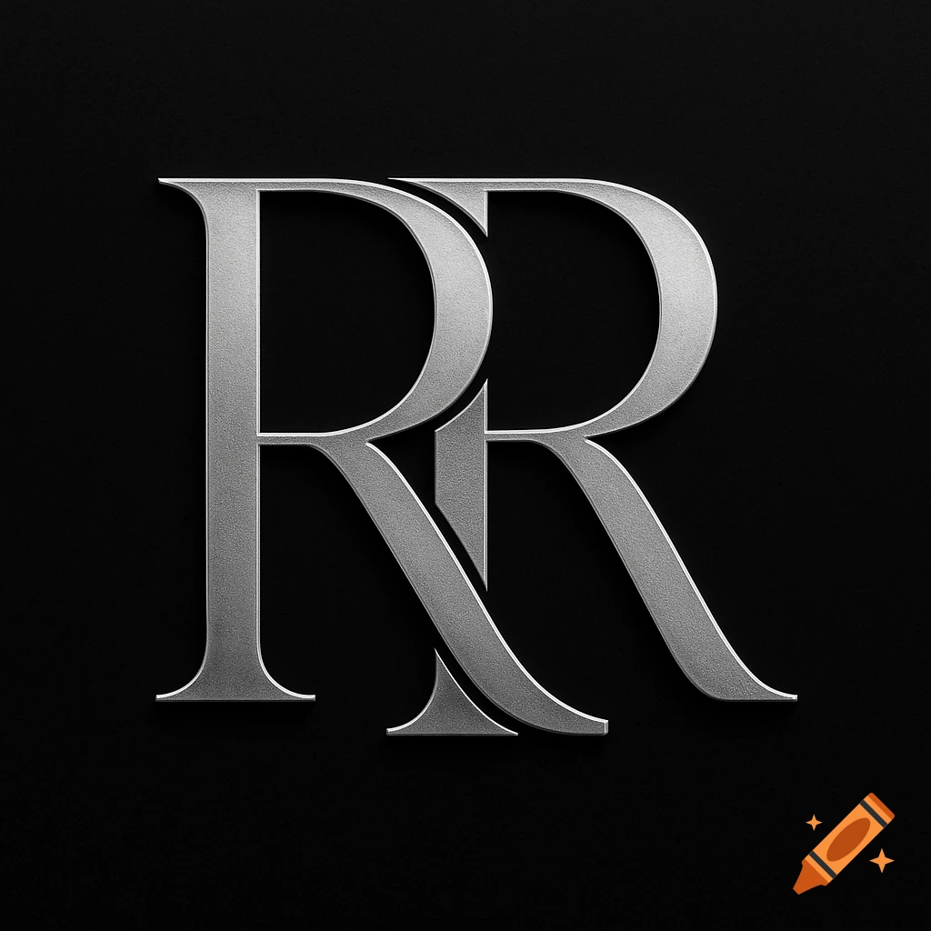 Two overlapping, textured silver 'R' letters on a black background.