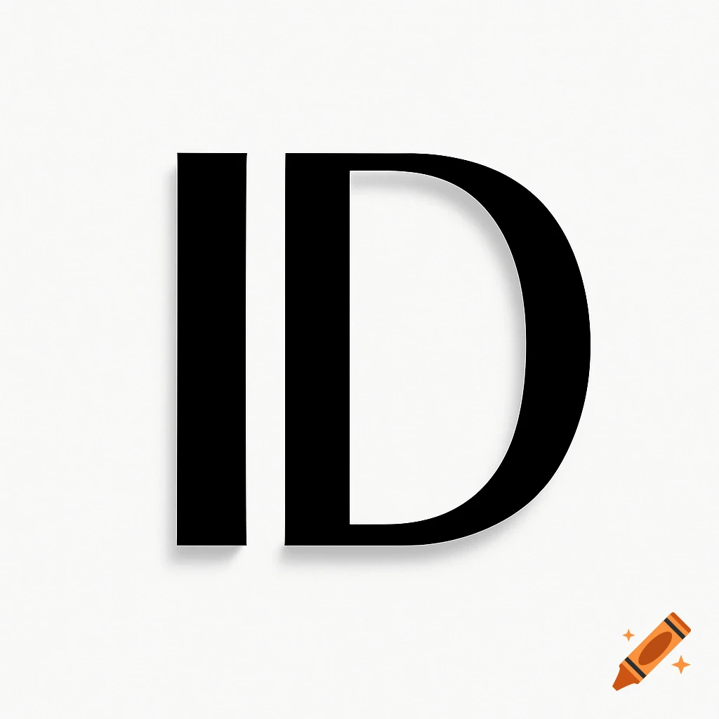Black serif letters 'ID' with subtle shadows on a white background.