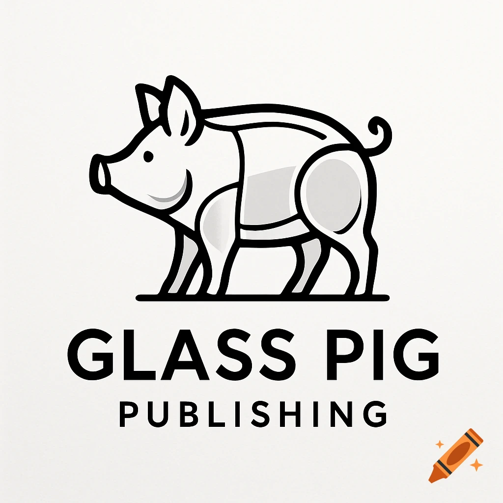 A minimalist black and white logo featuring a stylized pig above the words 'GLASS PIG PUBLISHING'.