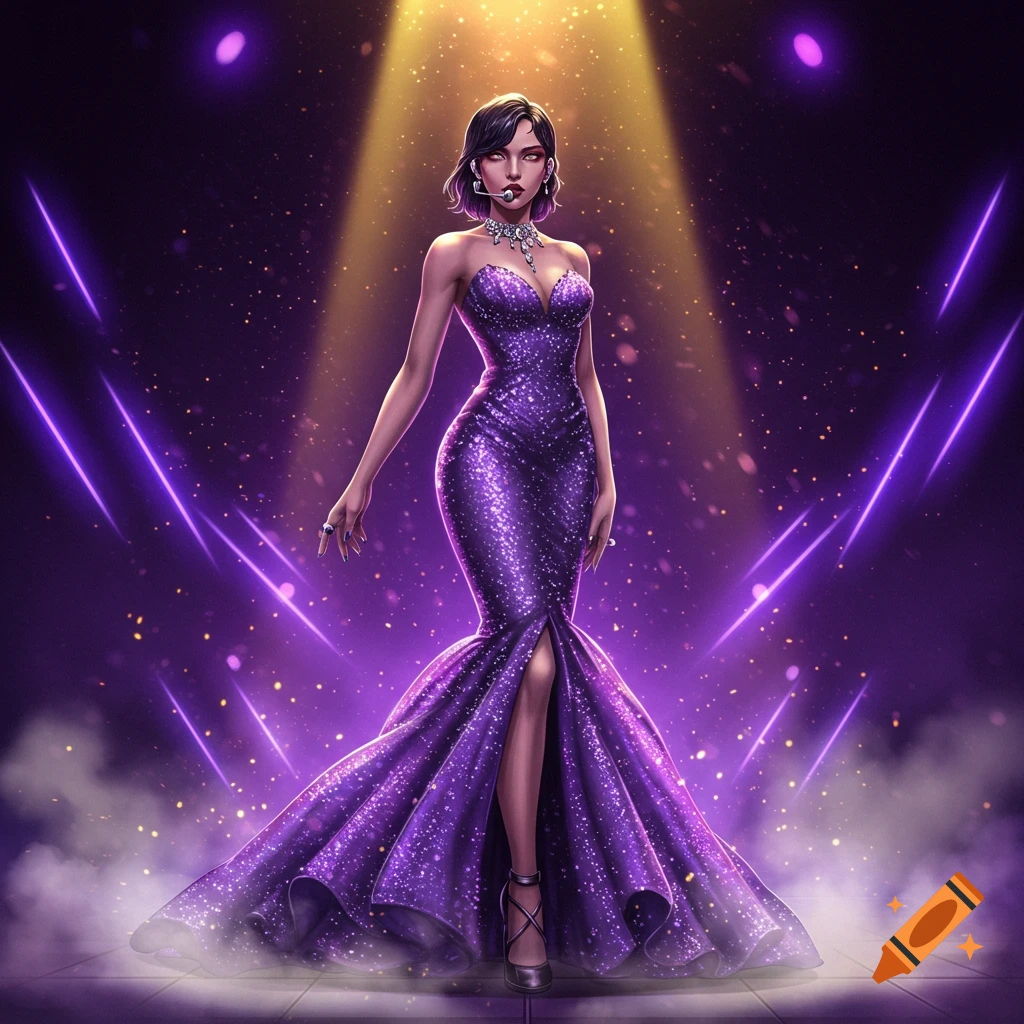 Model in futuristic wedding dress with neon cyberpunk theme