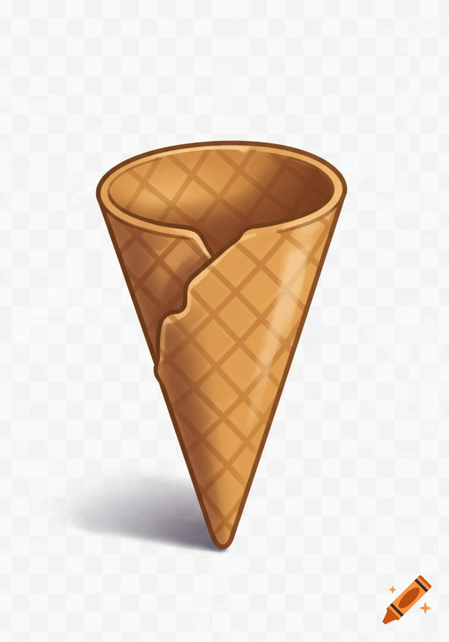 A cartoon illustration of an empty waffle ice cream cone on a transparent background.