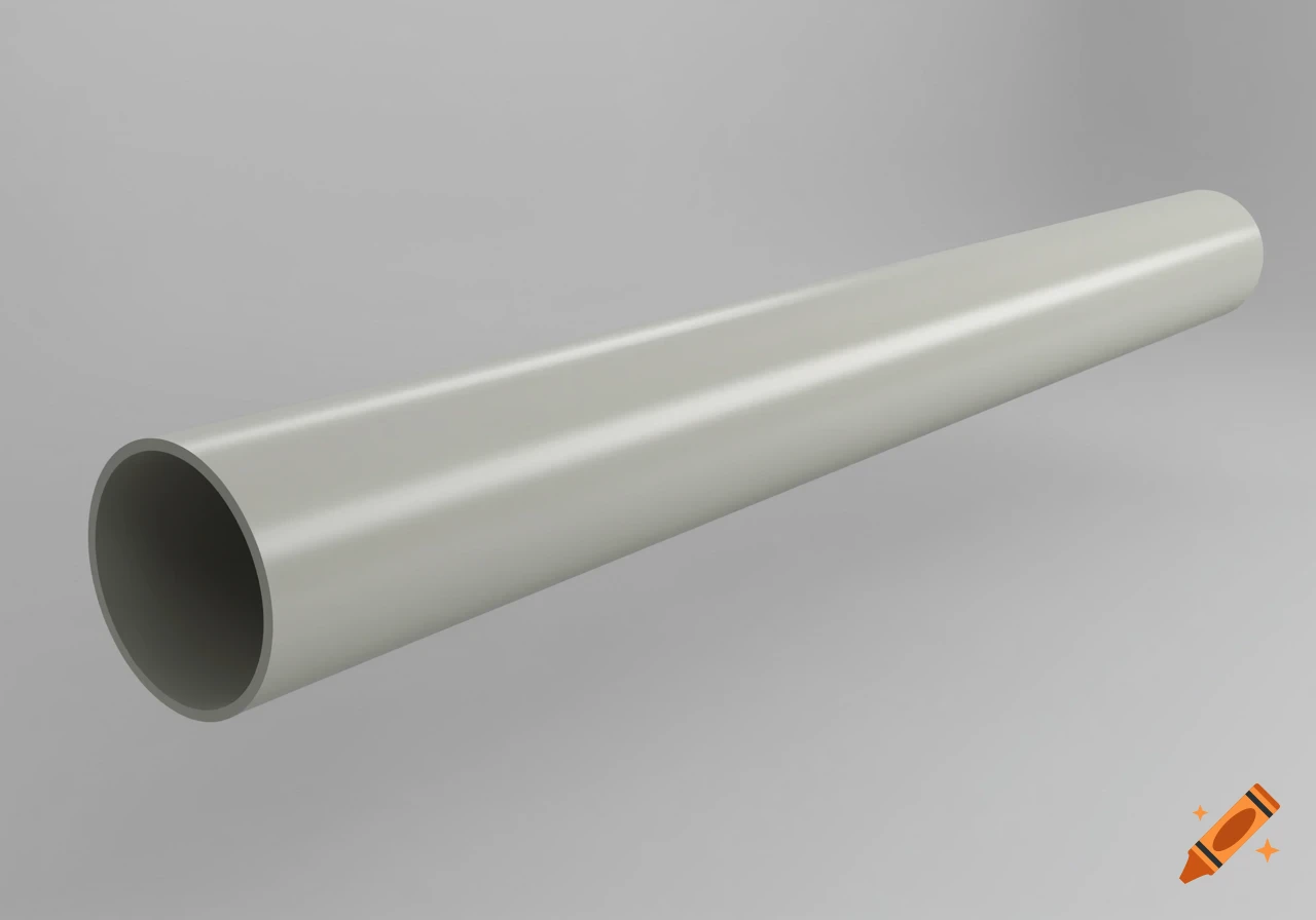 A light gray PVC pipe lies on a matching gray surface, showing its hollow interior.