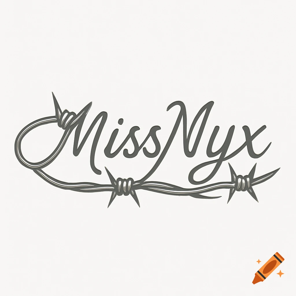 A vector design of barbed wire shaped into the word 'MissNyx' in a script font on a white background.