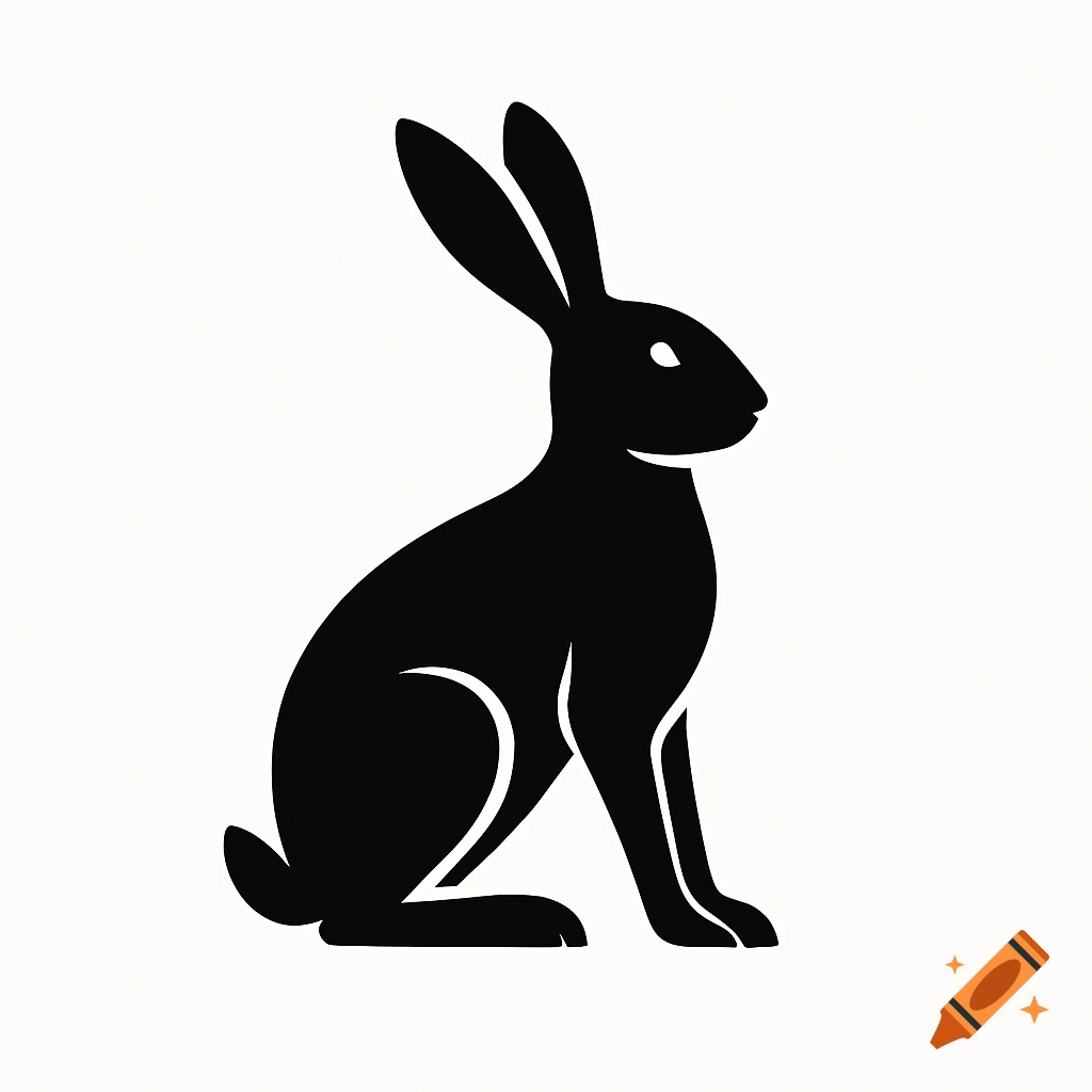 Black silhouette logo of a hare sitting on a white background.