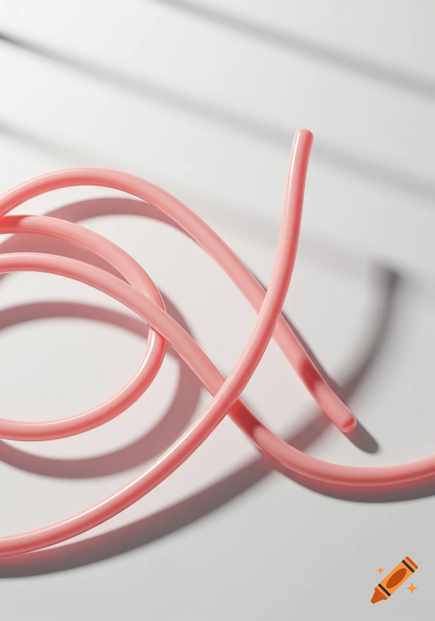 Glossy pink tubing artfully arranged on a white background with shadows.