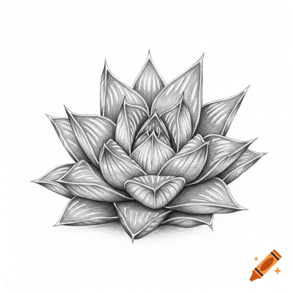 Detailed pencil sketch of a Haworthia succulent plant on a white background, featuring fine lines and shading.