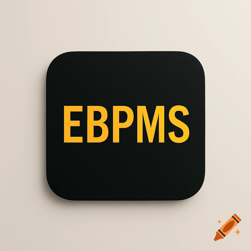A black rounded square with the orange text 'EBPMS' in the center.