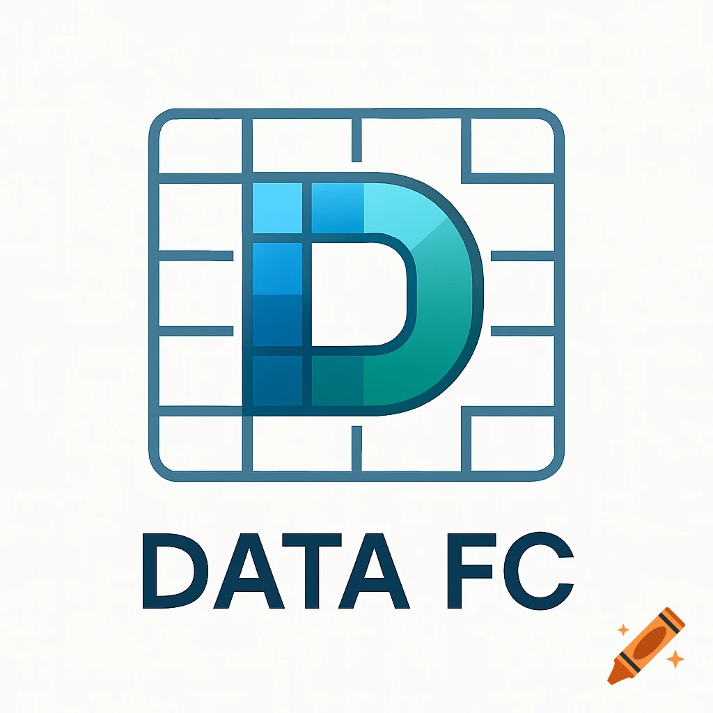 A digital logo featuring a blue grid with a stylized gradient D, and the text DATA FC below it.