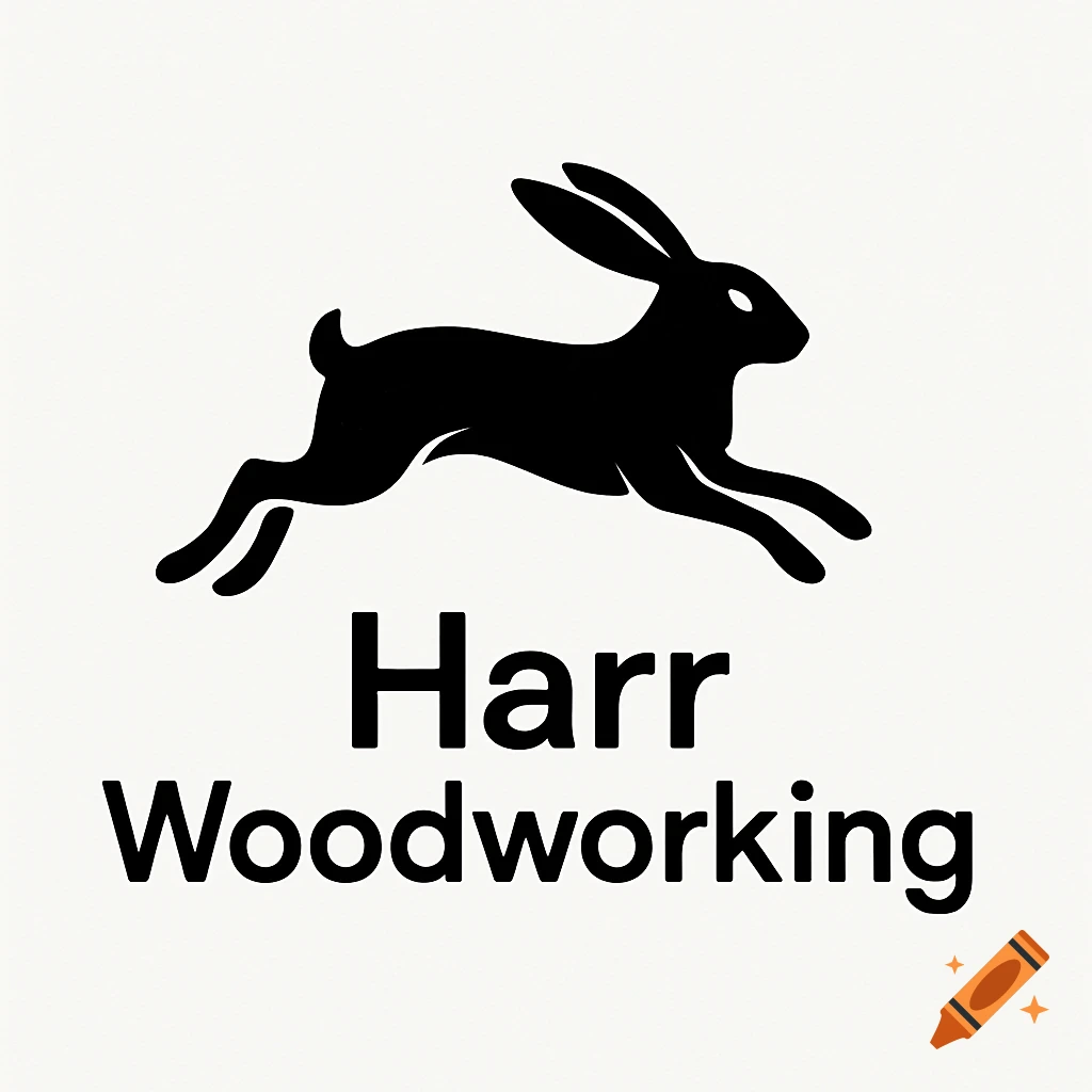 A black silhouette logo of a leaping rabbit above the text "Harr Woodworking" on a white background.