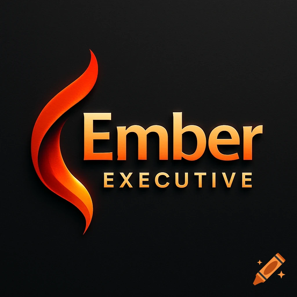 A logo featuring a stylized orange and red flame shape next to the words 'Ember' and 'EXECUTIVE' in metallic gold text on a dark background.