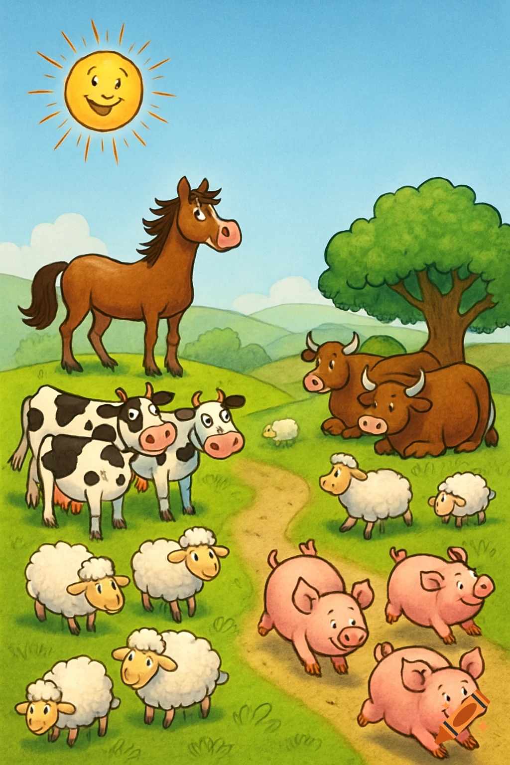 Farm Animals, in a Pile, Funny, Cute created on Craiyon, image size:1024x1536