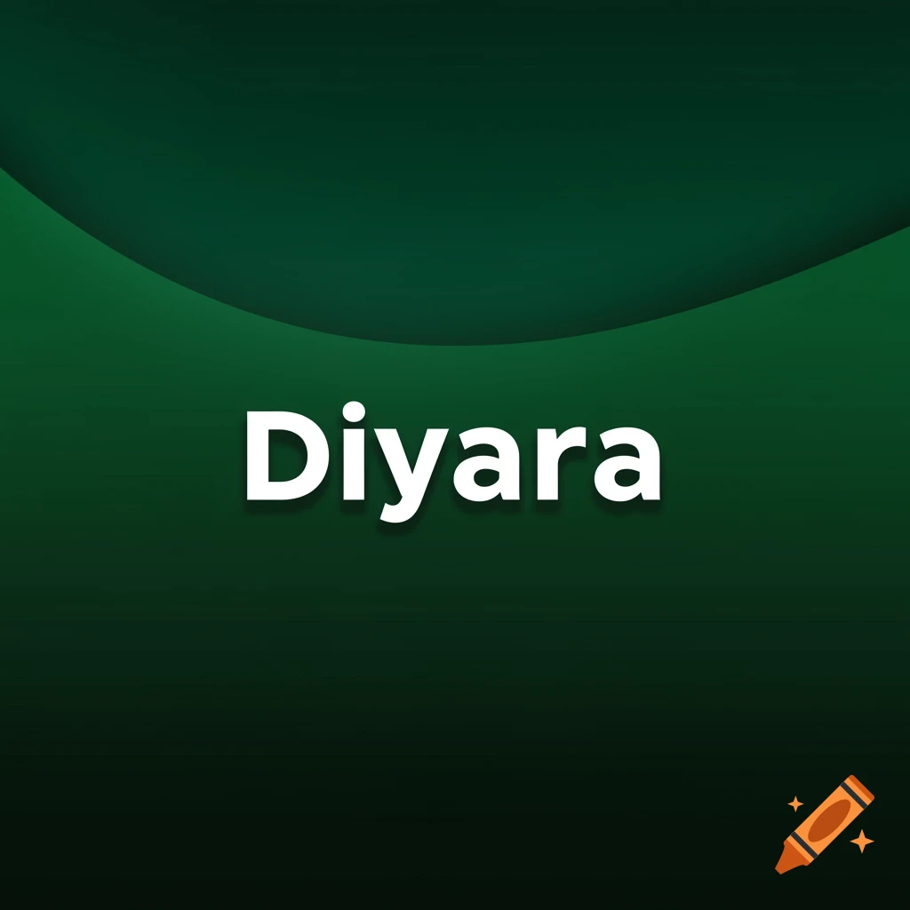 White text 'Diyara' on a dark green gradient background.