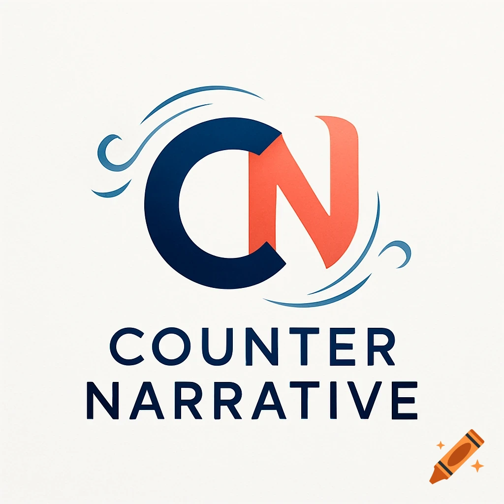 Logo for Counter Narrative with large blue 'C' and orange 'N' initials, wavy blue lines, and the text 'COUNTER NARRATIVE'.