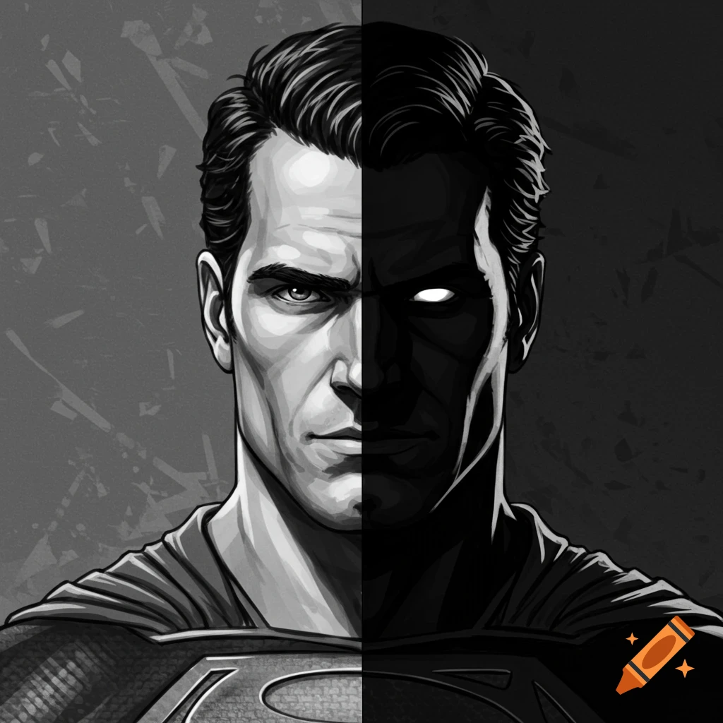 Black and White Superman created on Craiyon, image size:1024x1024