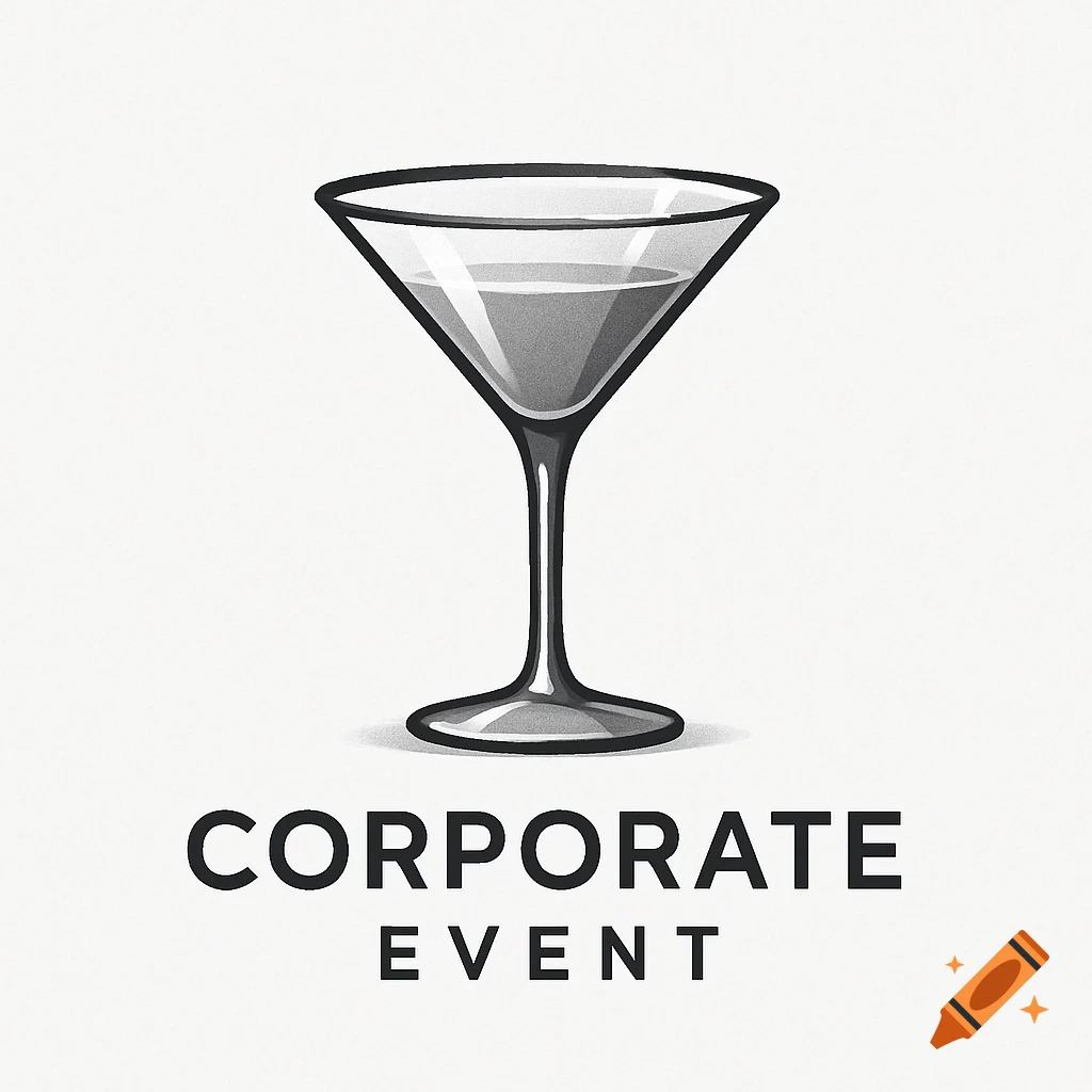 A stylized black and white illustration of a martini glass above the text "CORPORATE EVENT".