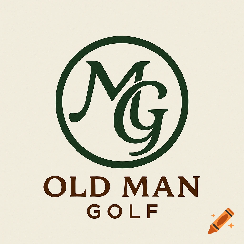A dark green MG monogram inside a circle, with the words OLD MAN GOLF below, on a beige background.