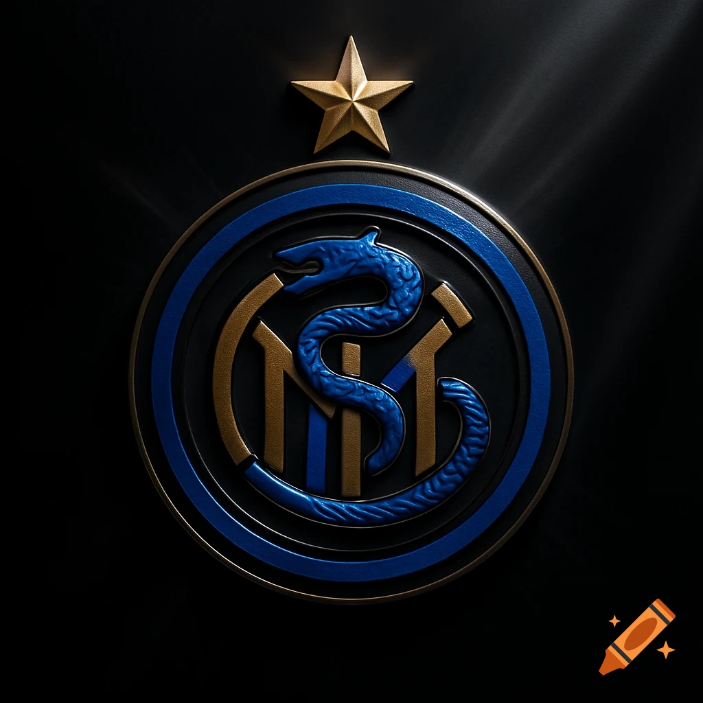 The Inter Milan soccer club logo, a blue serpent intertwined with gold 'IM' letters in a circular emblem, topped by a gold star on a dark background.