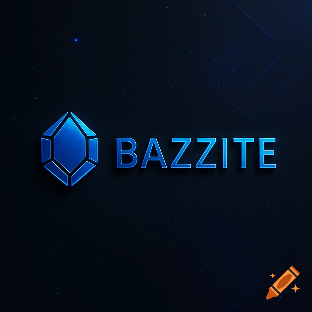 Blue geometric Bazzite logo on a dark background with subtle blue light effects.