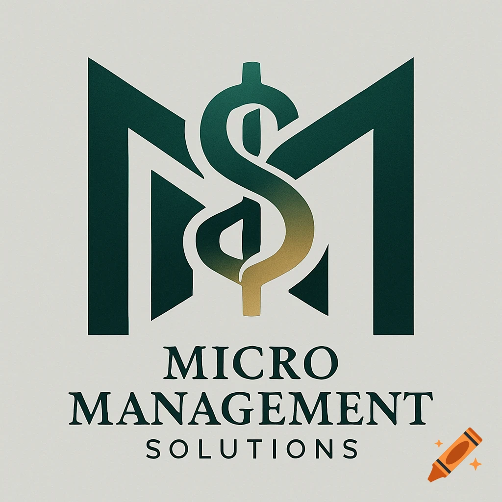 Logo for Micro Management Solutions featuring a stylized green and gold 'M' and dollar sign.