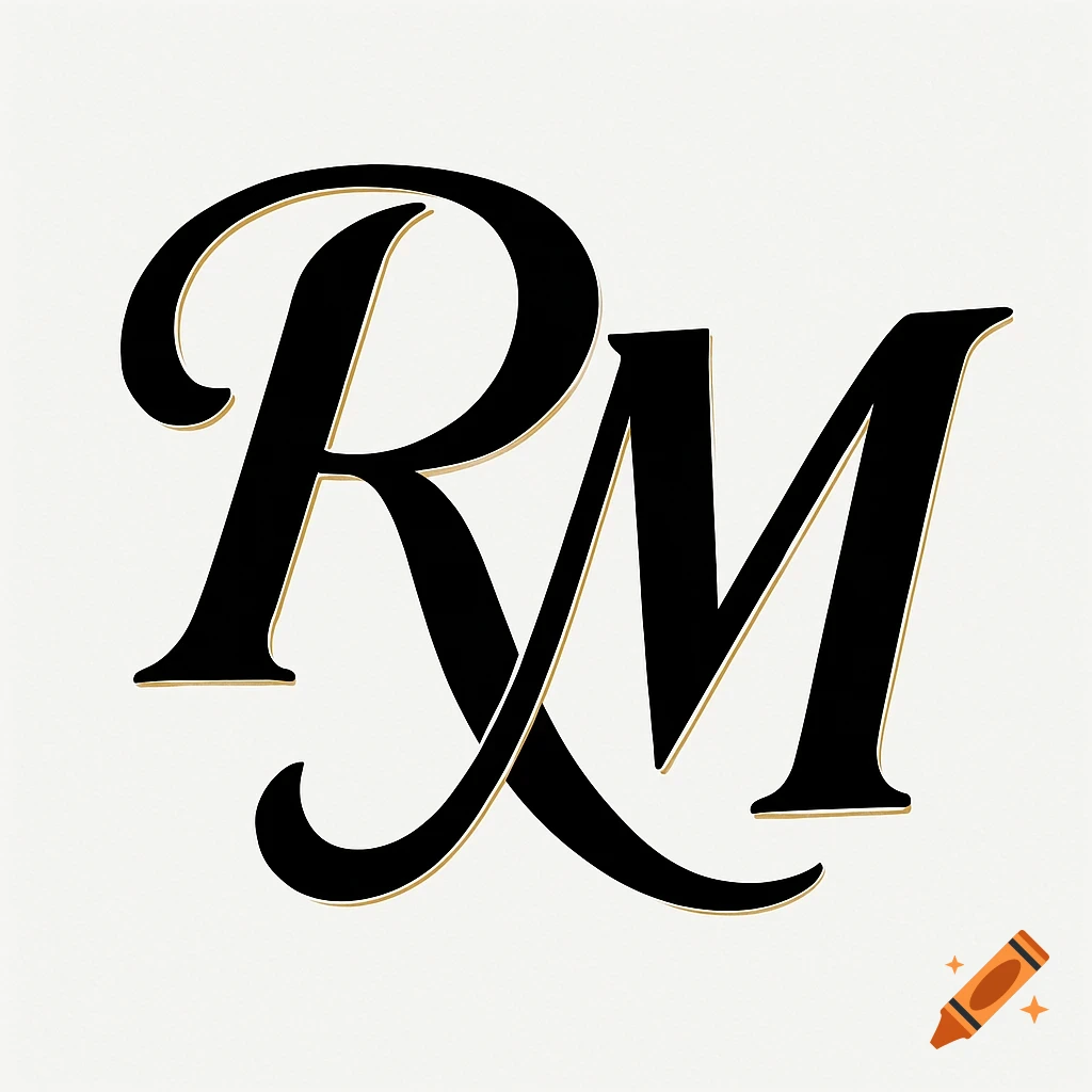 Black script letters R and M with gold accents on a white background.