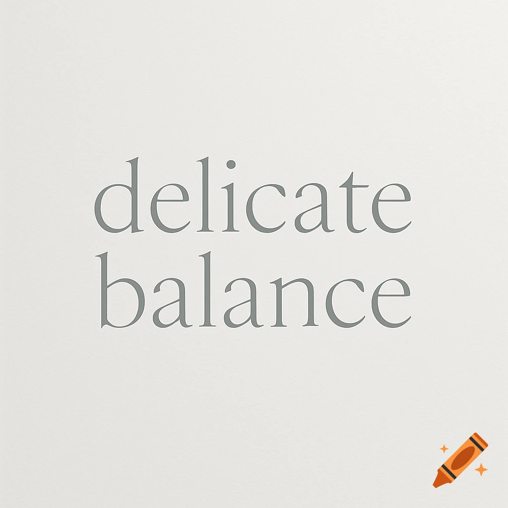 The words "delicate balance" in a light gray, debossed serif font on a plain off-white background.