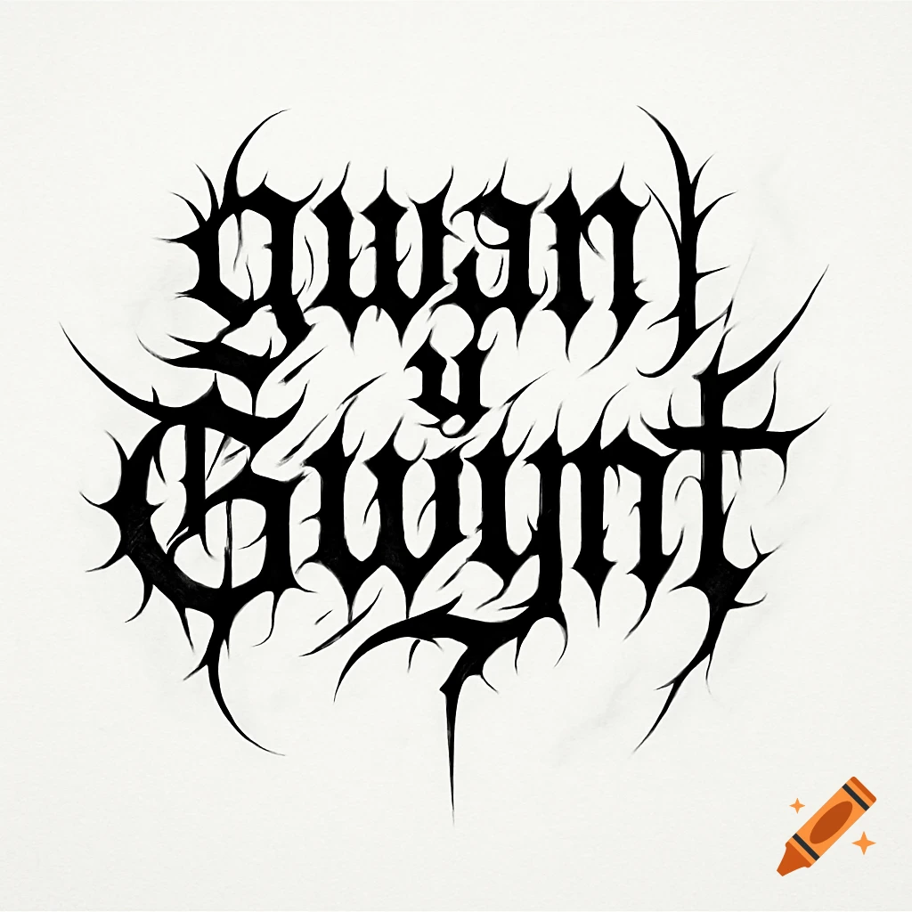 Black stylized text 'gwan y Gwynt' resembling a black metal logo on a white background.