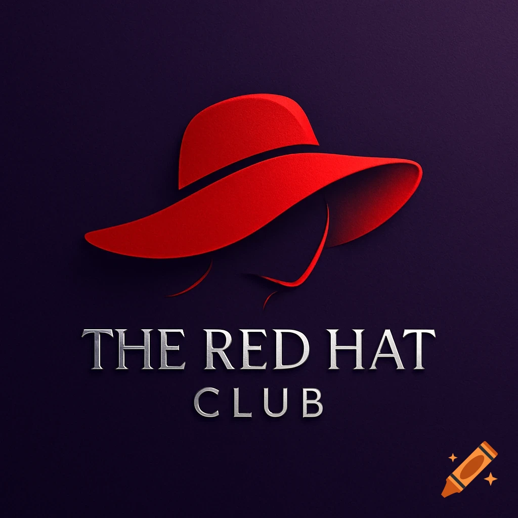 A stylized logo featuring a red wide-brimmed hat above the silver text 'THE RED HAT CLUB' on a dark purple background.