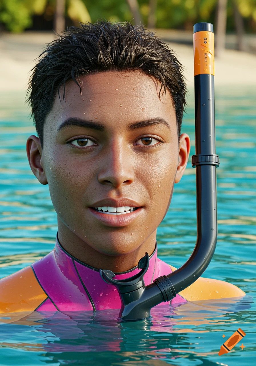 Close-up photorealistic portrait of a young person in a pink