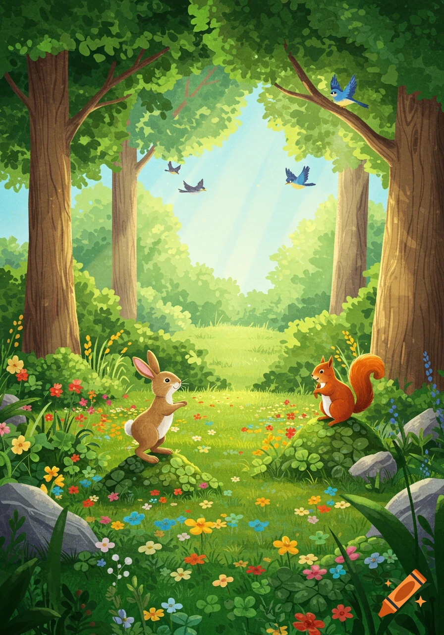 A vibrant, layered paper-cut illustration of a forest with deer ...