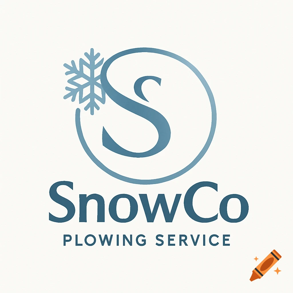 A light blue and white logo for SnowCo Plowing Service, featuring a stylized 'S' with a snowflake inside a circle.