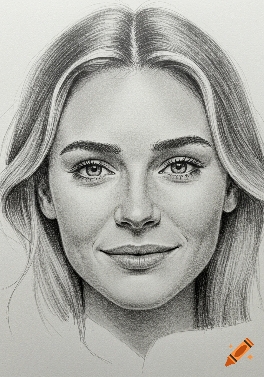 Realistic pencil sketch portrait of a smiling woman.