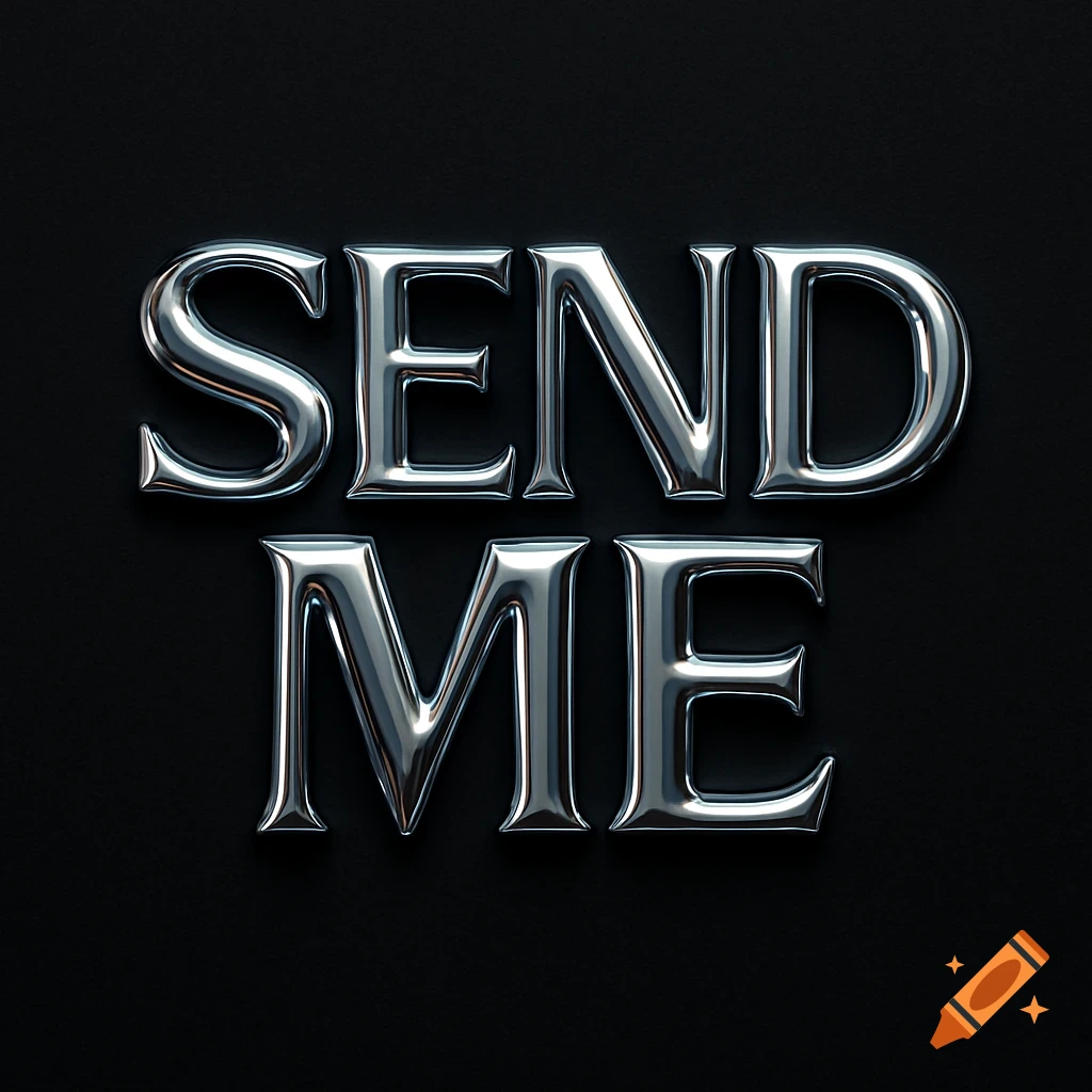 Silver chrome text reading 'SEND ME' on a black background.