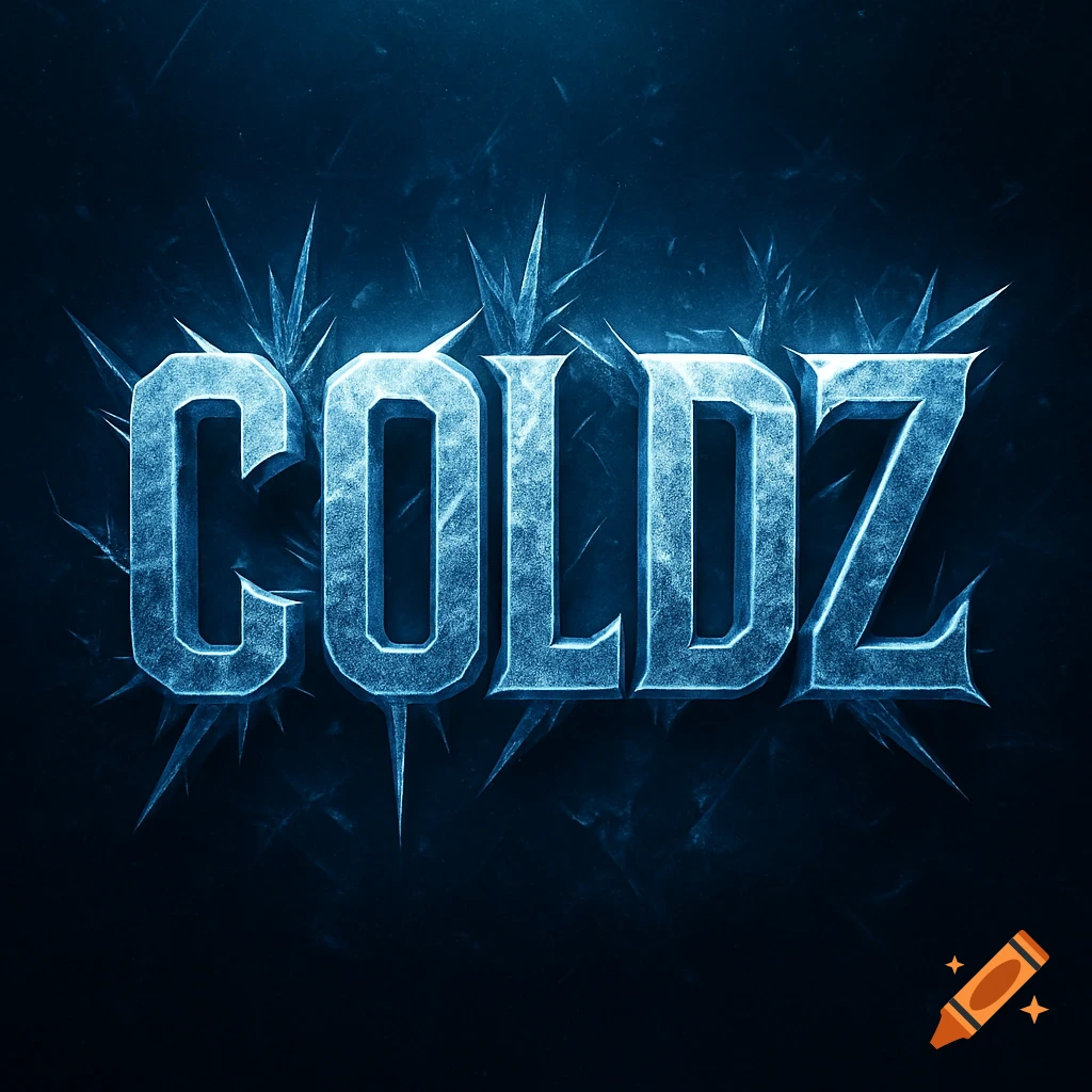 The word COLDZ rendered in blue icy, metallic 3D letters with ice shards on a dark blue frosty background.