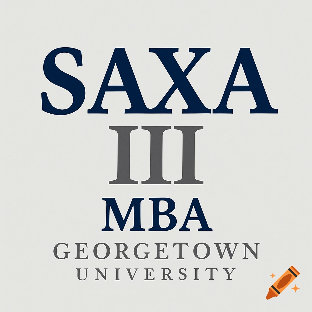 A minimalist logo for Georgetown University's 'Saxa III' MBA program, featuring text in dark blue and grey.