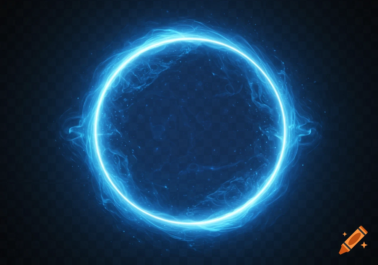 A glowing blue circular energy frame with swirling light effects on a transparent background.
