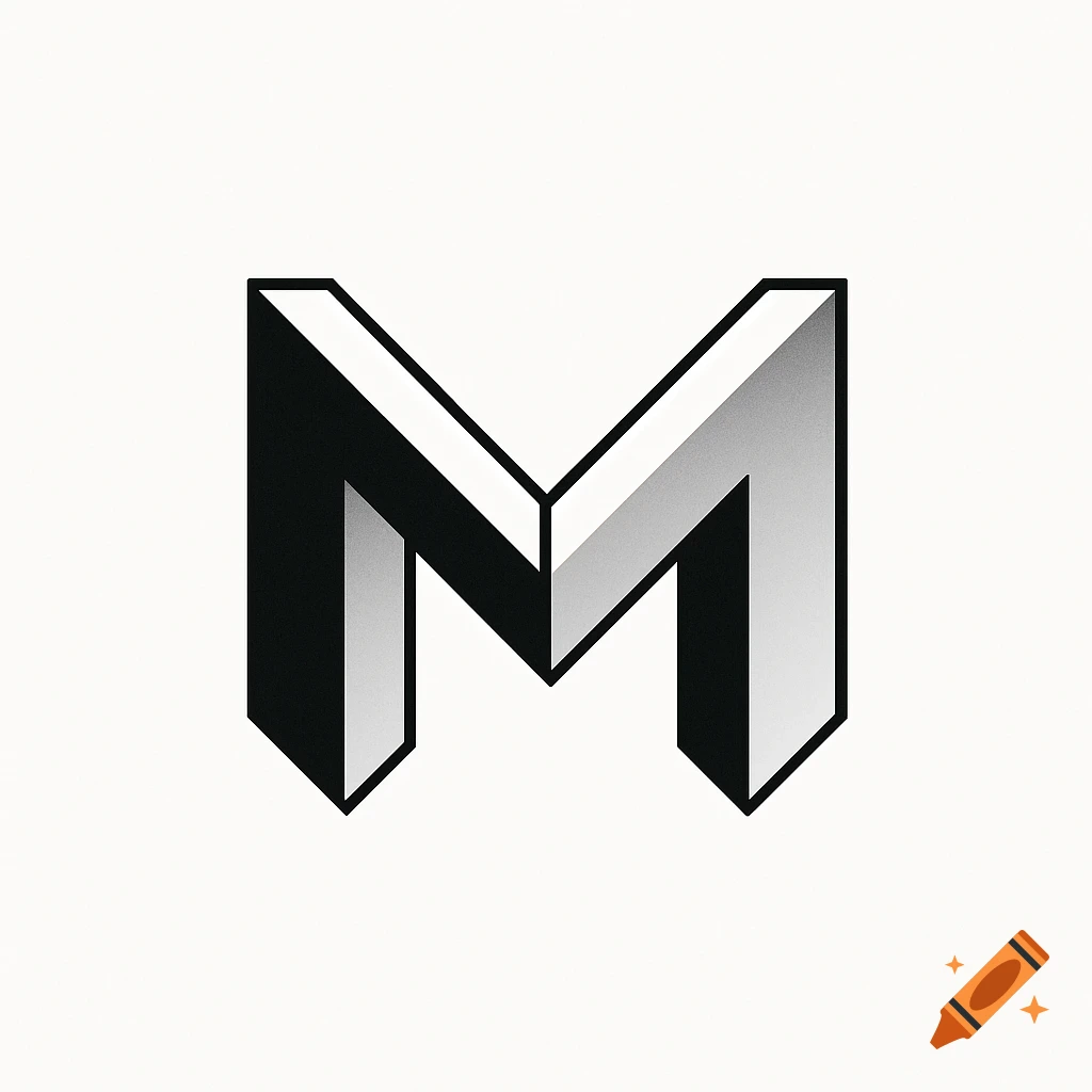 A black, white, and gray folded style letter M logo on a white background.