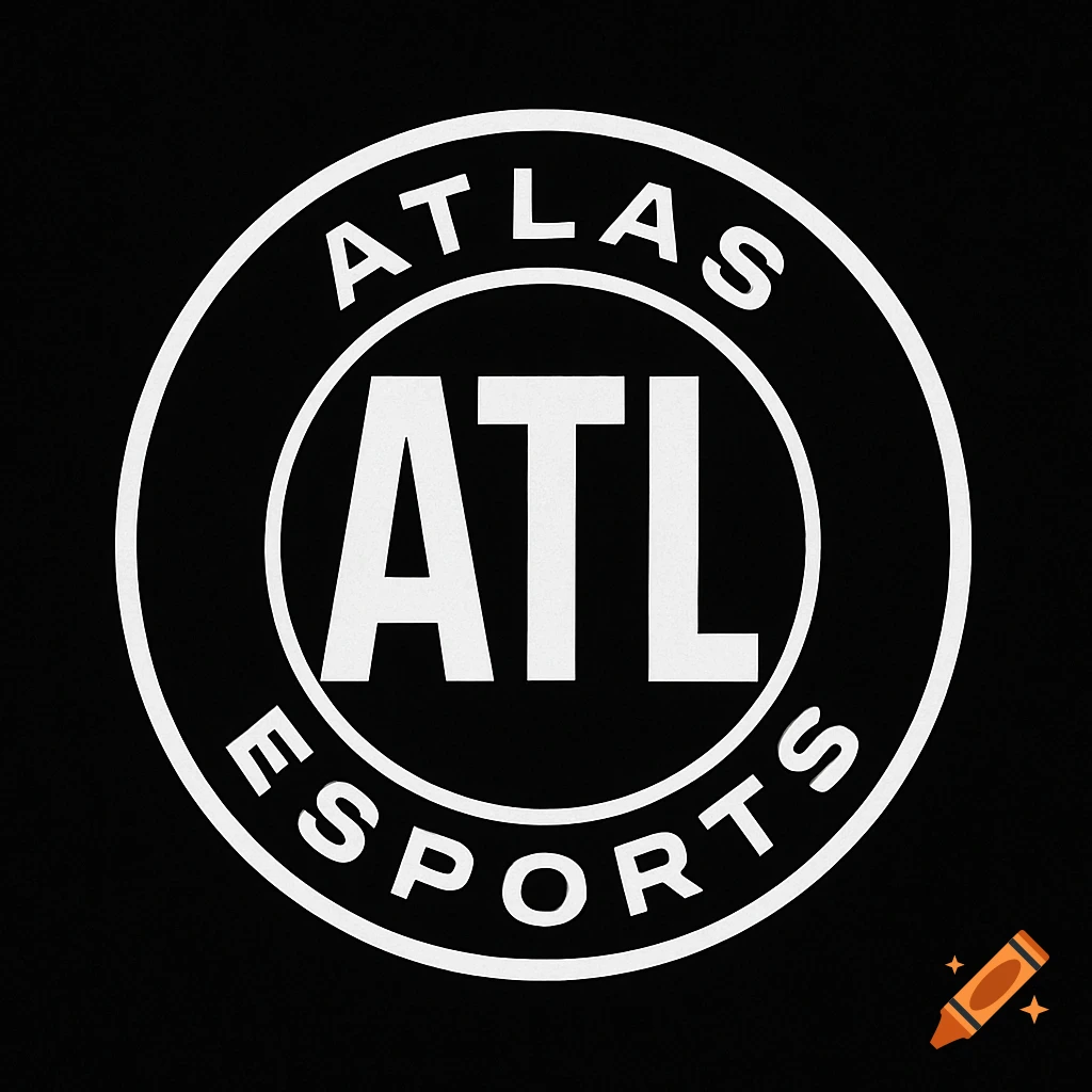 A black and white circular logo for 'ATLAS ESPORTS', featuring 'ATL' prominently in the center.