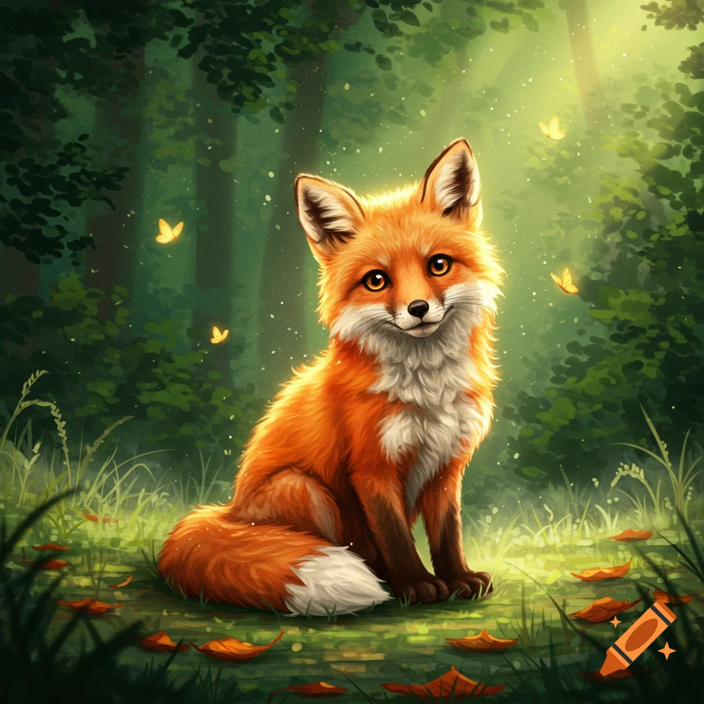 A red fox with a white chest walks through a sunlit, vibrant green