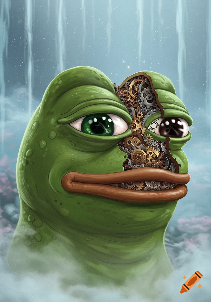 Pepe the Frog Meme in Electric Cyberpunk VR Art | AI Art Generator |  Easy-Peasy.AI, image size:896x1280