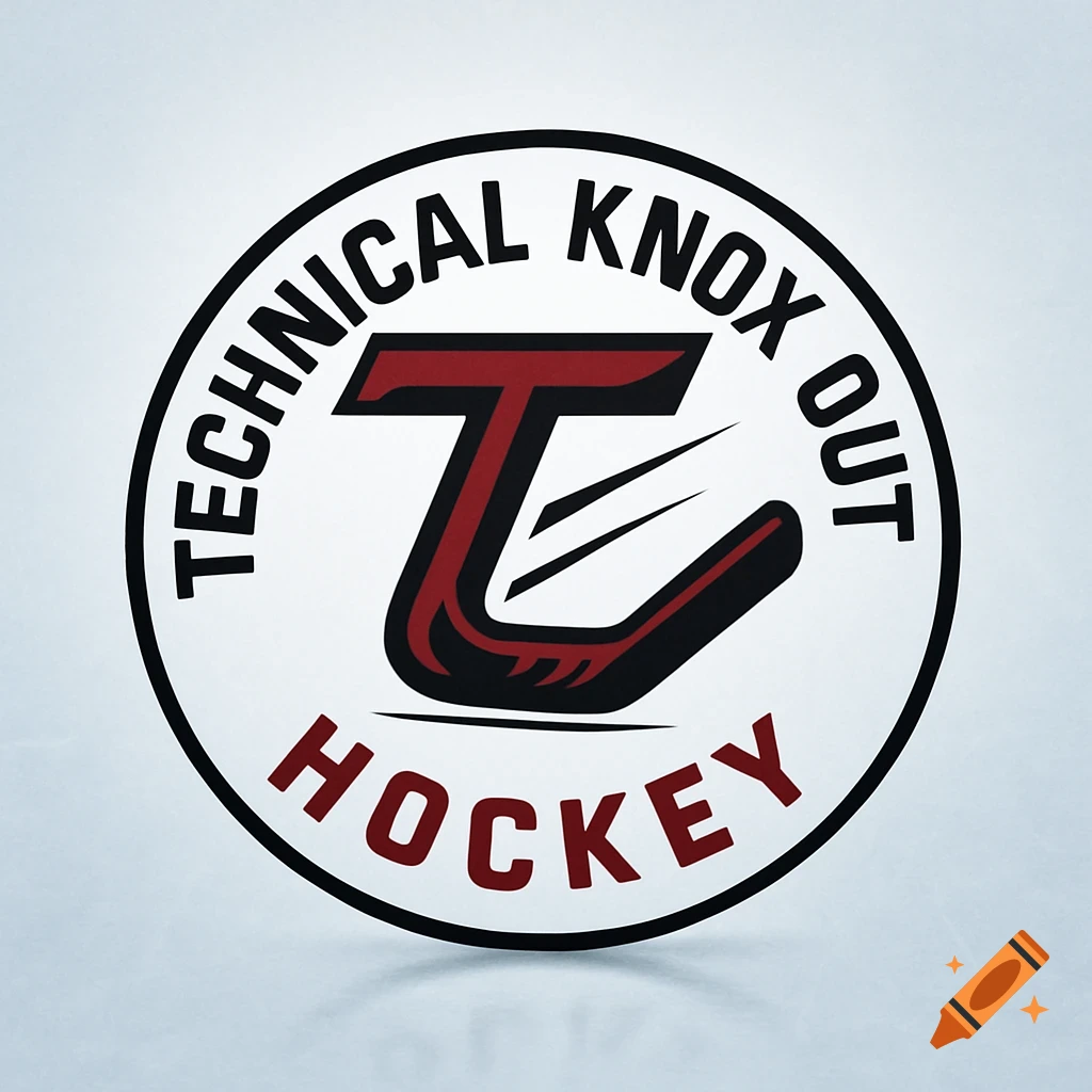 Circular logo for Technical Knox Out Hockey with a red and black stylized 'T' shaped like a hockey stick blade.