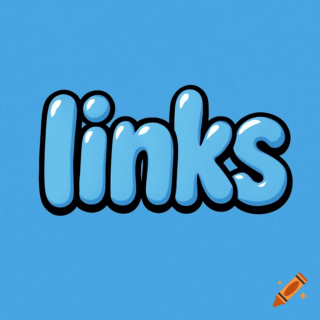 The word 'links' rendered in shiny blue bubble letters on a solid blue background.