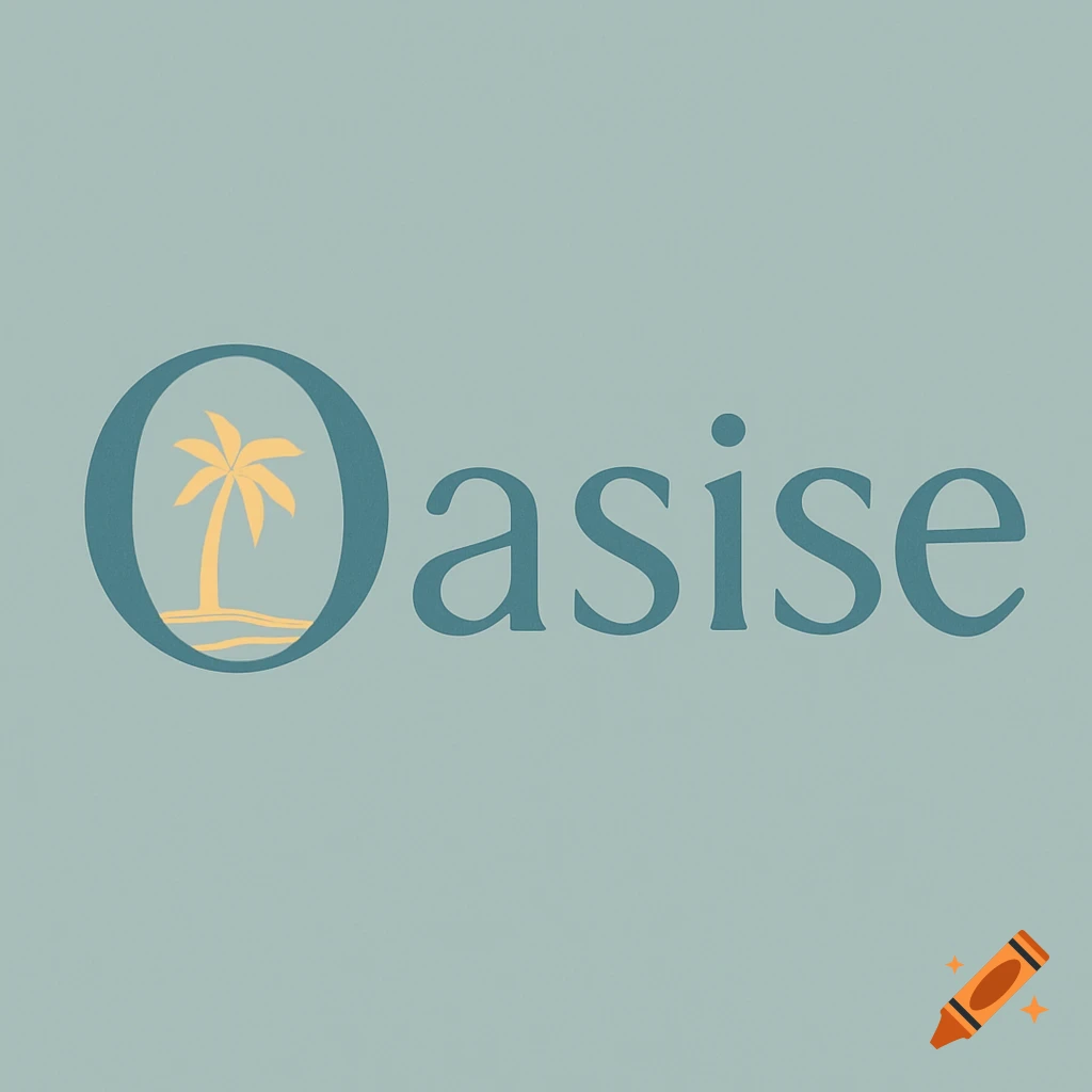 Minimalist logo for 'Oasise' featuring a palm tree inside the capital 'O' of the word, on a light blue background.